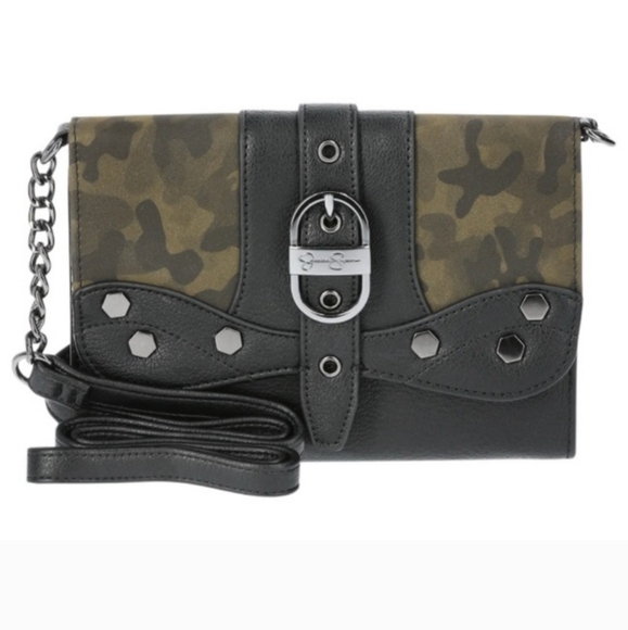 Camo + Black Wallet Crossbody Bag - Jessica Simpson 7.9 with Chain Strap - Picture 1 of 4